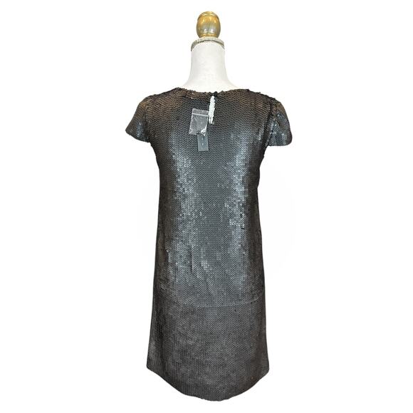NWT Theory Maryanka 100% Silk Black Matte Sequin Cap Sleeve Shift Dress - 0 - Picture 4 of 7